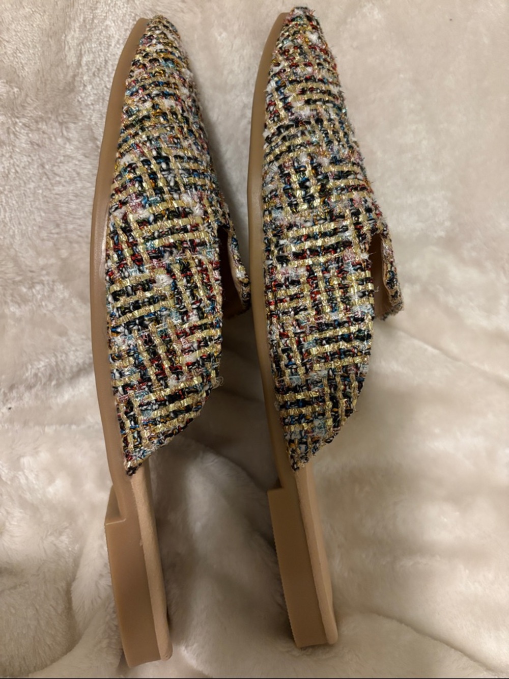 Multicolor Tweed Pointed Mules - Picture 6 of 6